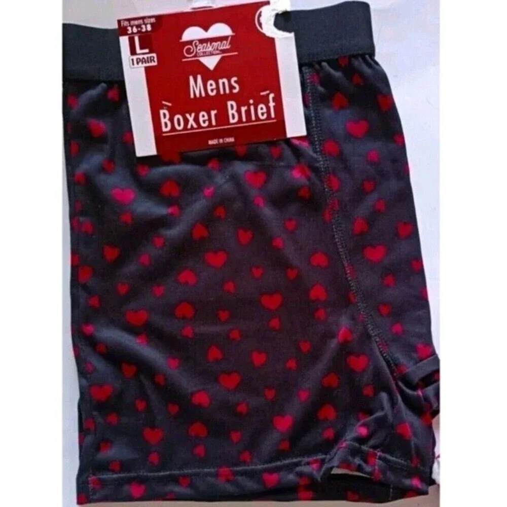 Men's Valentine Day Boxer Brief Set Of 2 Large 36-38 Red Black Microstretch NWT - Picture 3 of 7